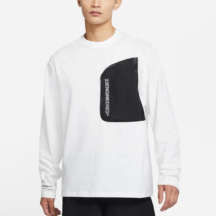 Jordan Spliced Pocket Reflective Print Crew Neck Long Sleeve T-Shirt Men Tops White DN2050-100