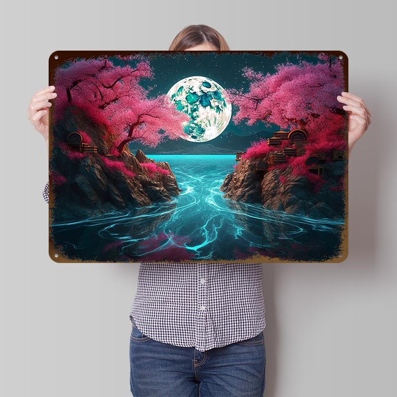 Japanese Moonlight in Asia Metal Poster Customized Wall Art Retro Vintage Tinplate Signs for Modern Home Decoration Ornaments