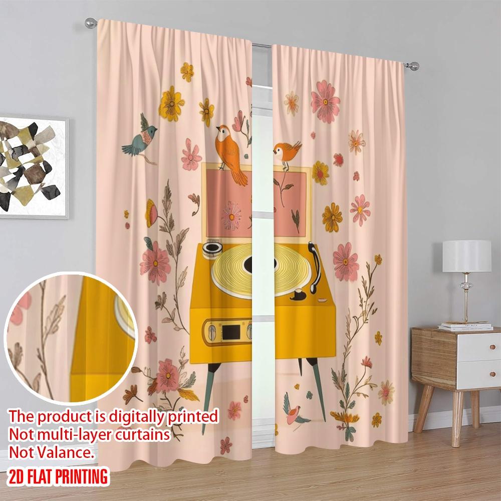 2 Stück, 2D-Flachdruck Vorhänge Melodische Blüten Strapazierfähiges Polyester (ohne Stange) Zimmerdeko Verwendung für Wohnzimmer, Büro, Küche,