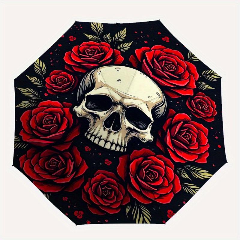 1pc Skull Roses Dark Artwork Umbrella with Plastic Handle,Suitable for All Seasons Home Travel Outdoor UmbrellaM1302