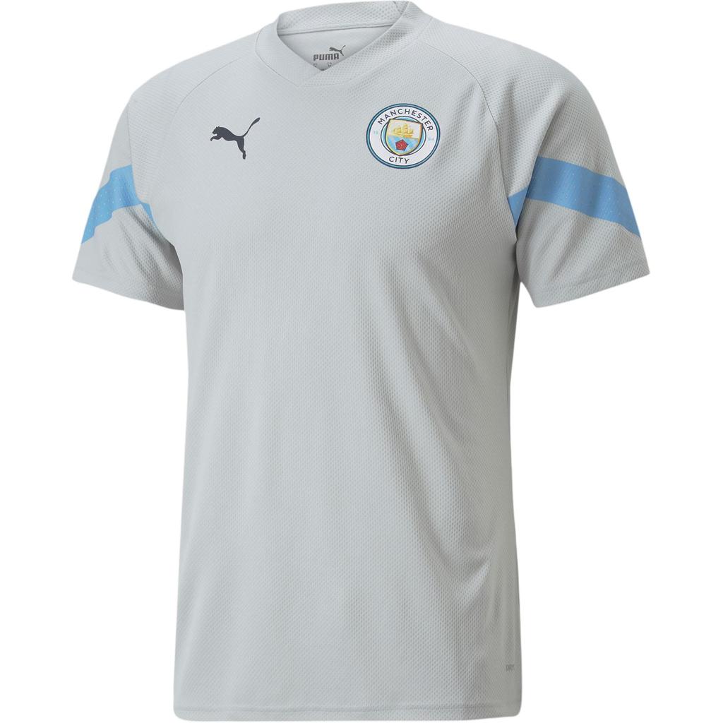 Puma 2022-23 Manchester City Letter V-Neck Fitted Short Sleeve Drop Shoulder T-Shirt Men T-Shirt Gray Purple 767748-14