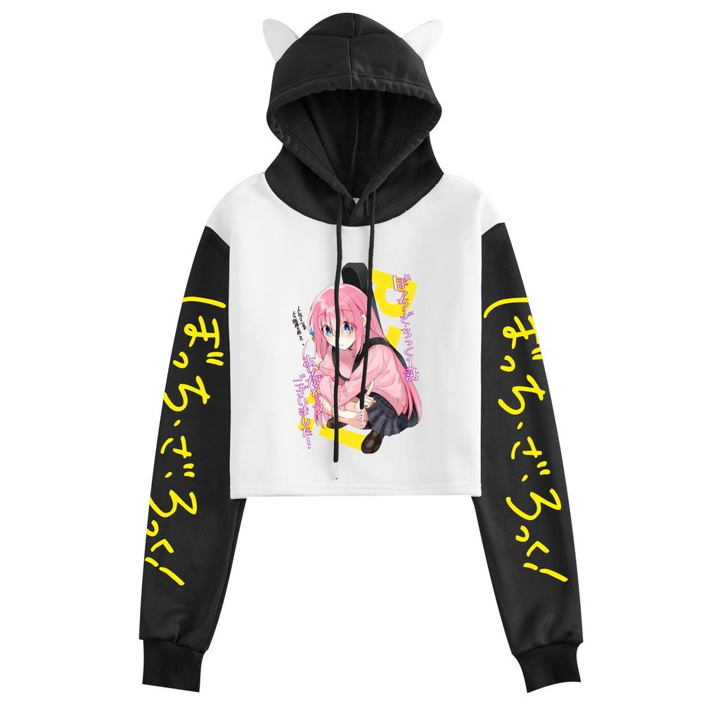 Bocchi the Rock Anime Katze Ohren Color Block Hoodie für Damen – Herbst/Winter