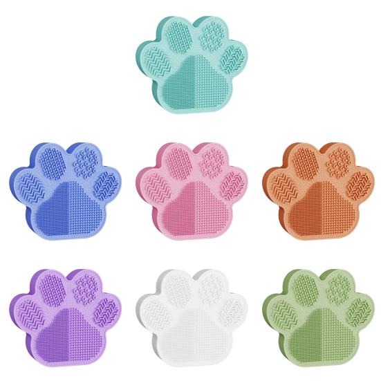 מחזיק מברשות איפור 2 ב-1, משטח סיליקון טקסטורלי לניקוי מברשות איפור עם מחזיק ייבוש, מארגן מברשות בצורת כף חתול לניקוי ואחסון