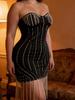 European & American Beaded Tassel Strapless Sexy Bandage Dress - Elegant Socialite Bodycon Skirt for Banquets