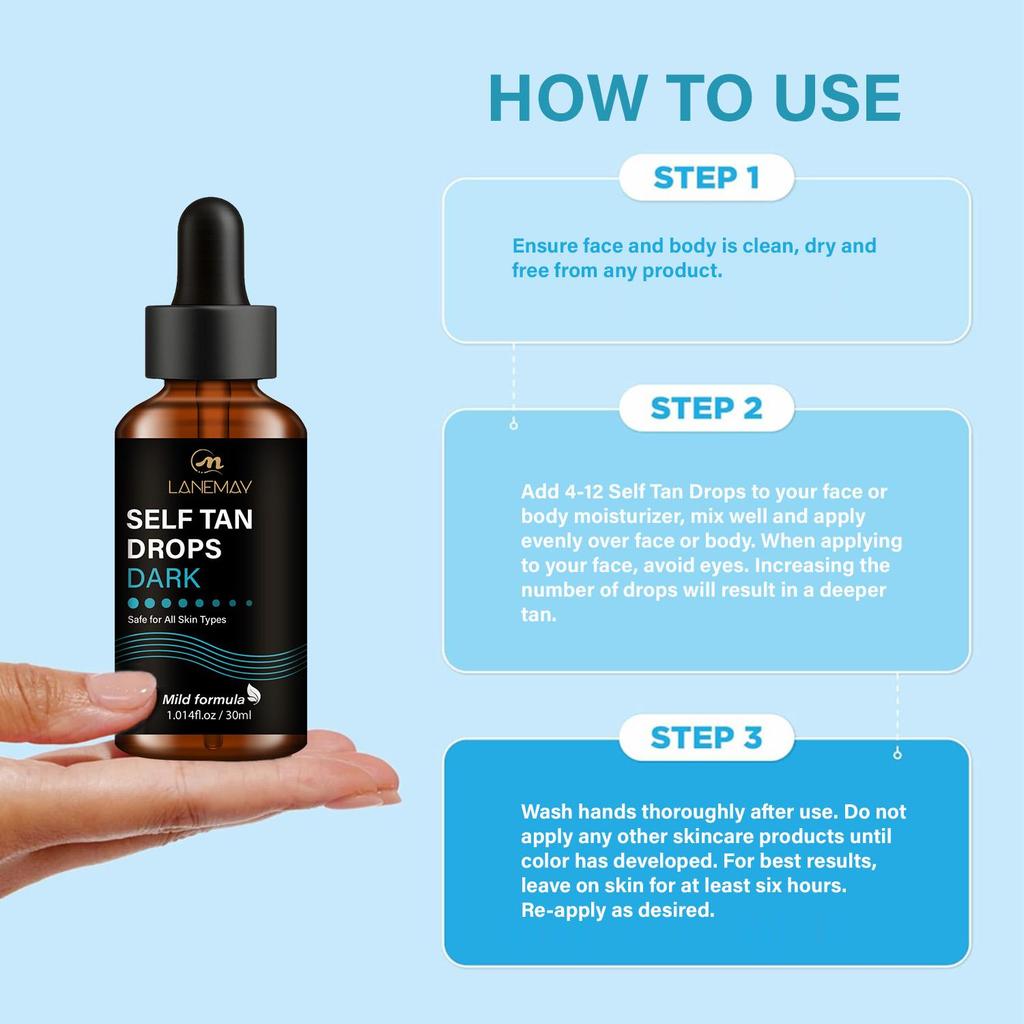 Self Tan Drops Dark-Easy For Daily Care, Gradually Healthy Skin Tone-No Need For Sunlight-Suitable For All Skin Types, 30ml