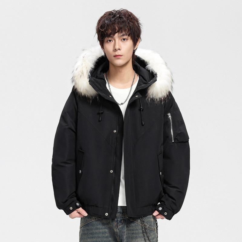% Down New National Standard White Duck Down Down Jacket for Men and Women In Winter Loose Parker Thickened Large Fur Collar Jacket for Men