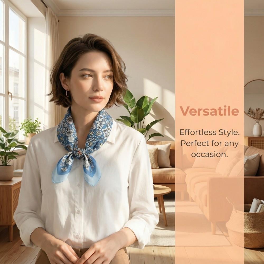 Pastoral Style Cotton Linen Square Scarf Square Scarf Hair Band Elegant Floral Kerchief  Women