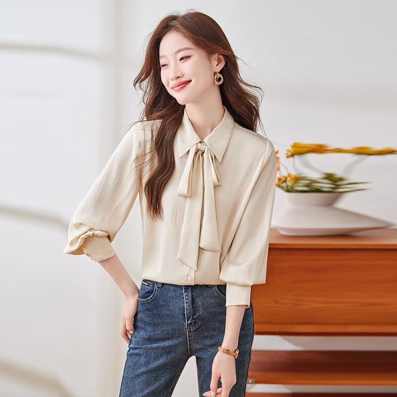Trollman Women's Bow-knot Lapel Long-Sleeve Commuter Shirt