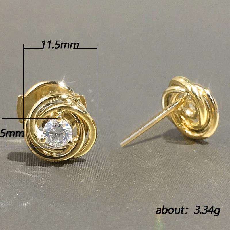 Huitan Metal Gold Color Spiral Design Stud Earring with Single CZ Women's Fashion Earrings Simple Versatile Ear Piercing Jewelry