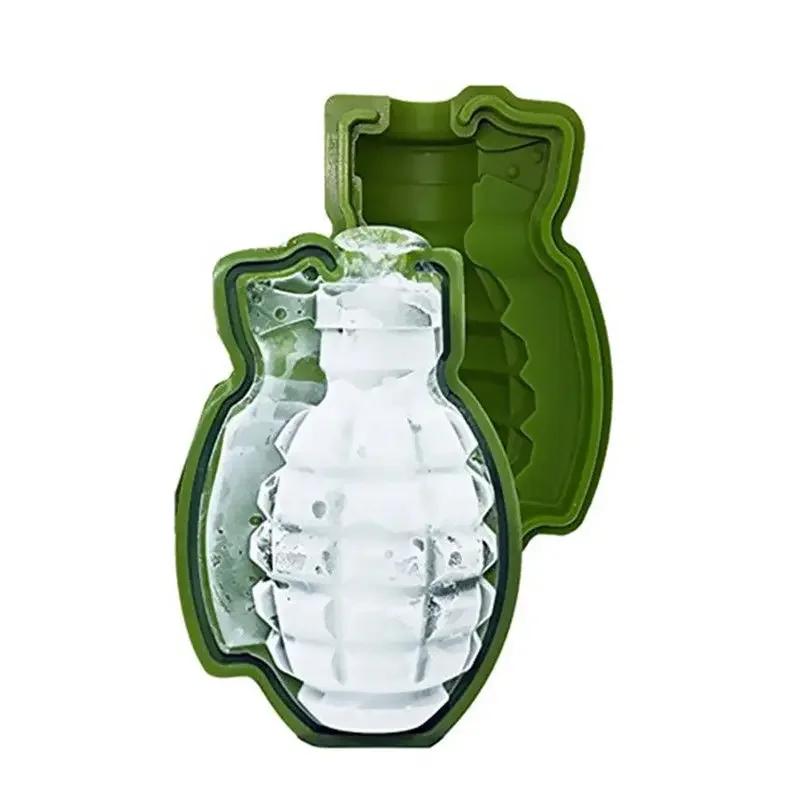 1/2 Sets 3D Grenade Shape Silicone Ice Cube Mold, Reusable & Easy Release for Whiskey, Cocktail, Bar Drinks, Popsicle Maker