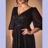 Nouvelle robe de soirée européenne et américaine grande taille à paillettes élégante col en V manches moyennes jupe large coupe ajustée robe de banquet