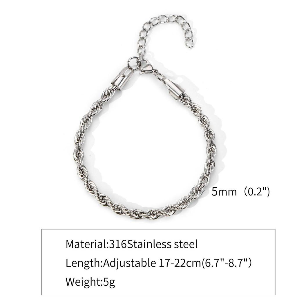 Unisex 18k Gold-Plated Stainless Steel Cuban Necklace/Bracelet, 2-5mm Twisted Chain