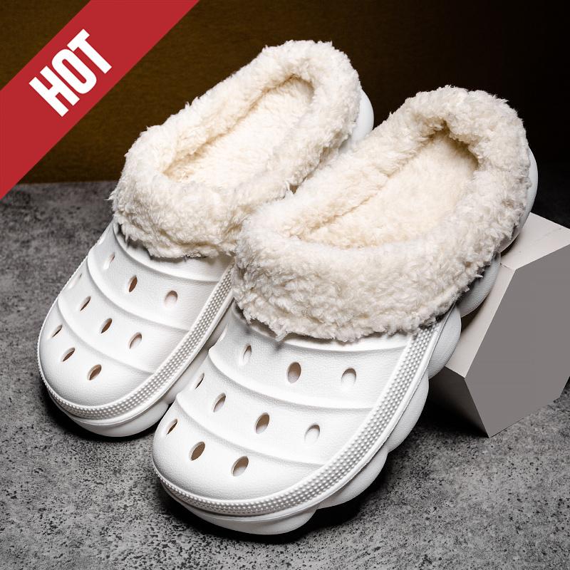 Mens Winter Slippers Plush Waterproof Indoor House Shoes Big Size Warm Fur Home Bedroom Slippers Slip On Concise Garden Shoes