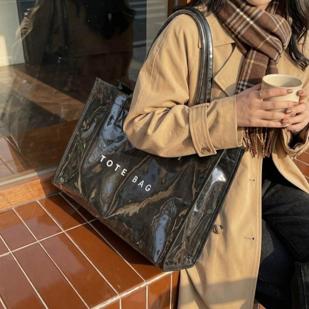 Glossy Transparent Jelly Bag Large Capacity Letter Prints Handbags Fashion PVC Tote Bag Swimming