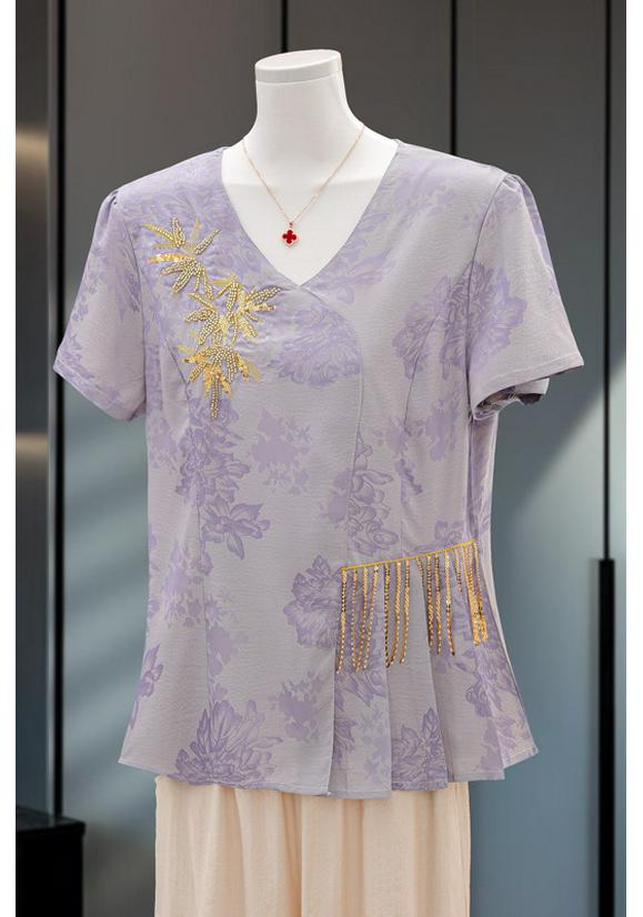 

Elegant Embroidered Short Sleeve Mother s Wear - Summer 2026 Collection 5XL (Recommended 150-165 lbs) фіолетовий