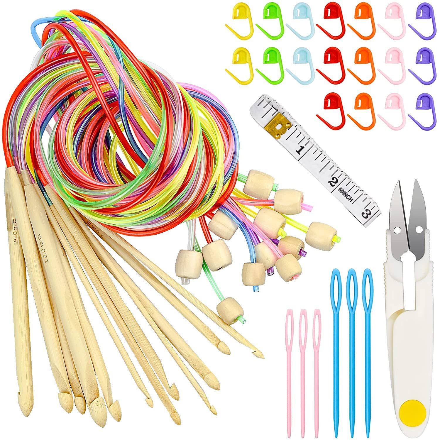 

Набор из 23 тунисских крючков для вязания, длина 3-10 мм, бамбуковая спица с бисером, карбонизированный бамбуковый крючок