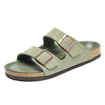 Fashion New Luxury Men's Summer Fashion Double Belt Buckle Cork Slippers Cool Breathable Anti-slip Outdoor Trendy Beach Shoes