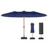 Double Garden Umbrella 4.7x2.8 M With Base Included Crank Sandbags UV Protection Waterproof Dark Blue