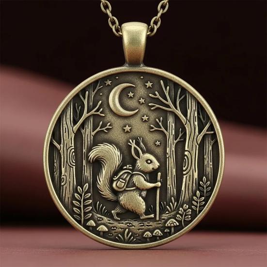 Collana con Pendente Luna Foresta Animale Viaggiatore nella Foresta Pendente Collana Stile Retrò Gioiello Regalo per Amanti della Natura