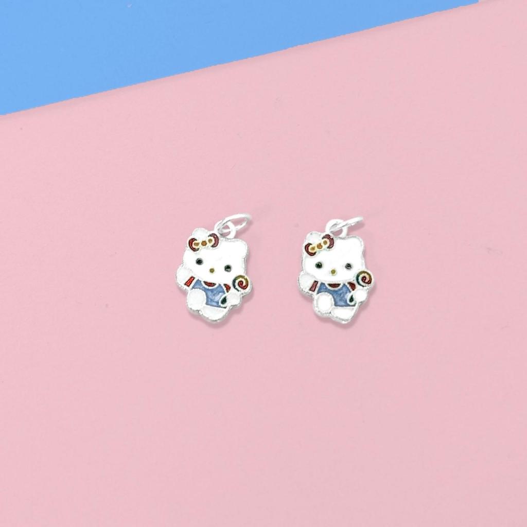 S999 Sterling Silver Cartoon Kitty Pendant Charm for DIY Bracelet Necklace Jewelry with Braided Rope Accessories