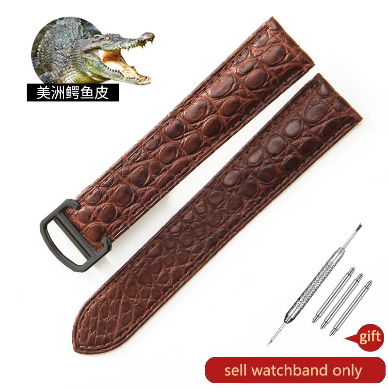 Waterproof Sweatproof Dainty Genuine Leather Watch Strap for Cartier Tank Solo Series Crocodile Watchband 17 22 25mm Balck Brown