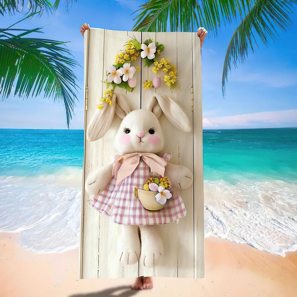 New Easter Beach Towel Festive Party Arrangement Outdoor Beach Towel Microfiber Rabbit