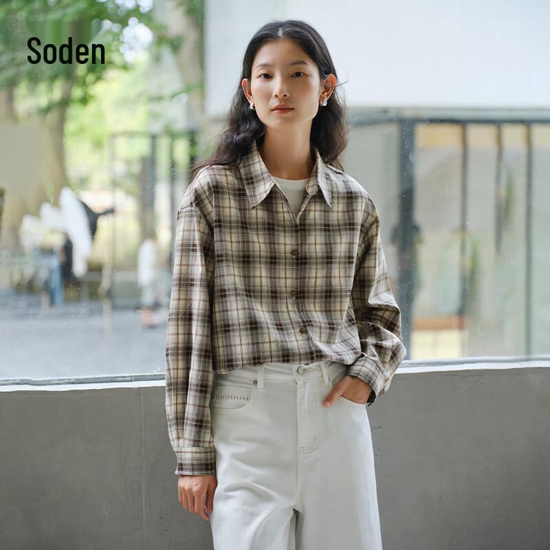 WHIteALLUSION Women s Retro Plaid Loose Long Sleeve Shirt XL