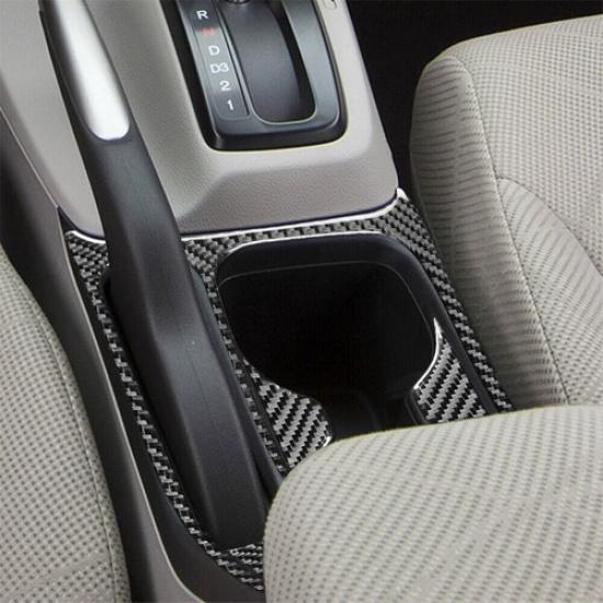 4Pcs Central Water Cup Holder Panel Carbon Fiber Set For Honda Civic 9Th 2012-15