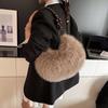 2025 Autumn/Winter Trendy Wooden Bead Plush Handbag - Fashionable Furry Shoulder Bag for Women, Japanese and Korean Style