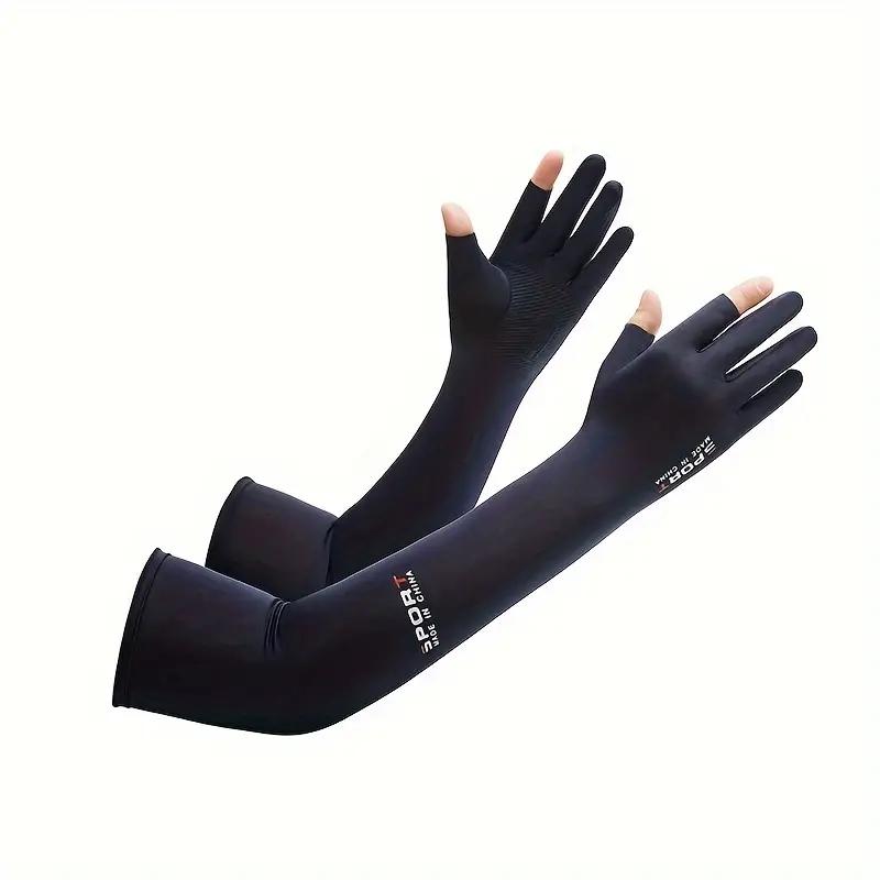 1Pair UV Protection Arm Sleeves 2-Finger Extended Arm Covers for Cycling Running Fishing Climbing Breathable Anti-Slip Arm Cover