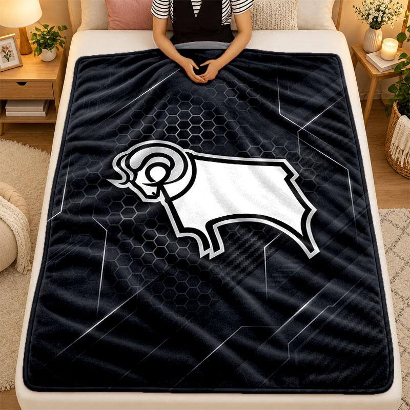 Flannel BlanketDerby County Warm Soft Throw Blanket for Indoor Sofa Bed Living Room Use