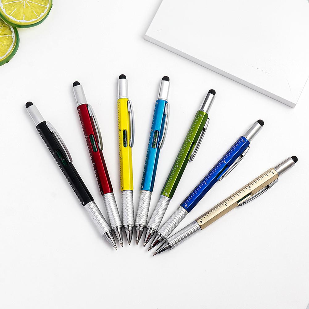 6 In 1 Multifunction Ballpoint Pen Touch Screen Stylus Capacitive Pen With Screwdriver Ruler Levelgauge Refillable Pencil Tools