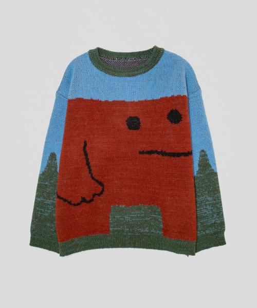 GROUNDWORK Square Man Knit Sweater / Blue-Brown Mix