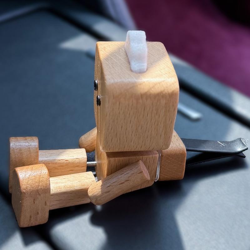 Magnetic Wooden Automotive Sculpture Dancing Robot Figurine For Car Dashboard Handmade Moving Limbs