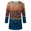 Trendy Vintage 3/4 Sleeve Top For Women,Ladies Casual Three Quarter Sleeve Round Collar Printed T-Shirt Blouse