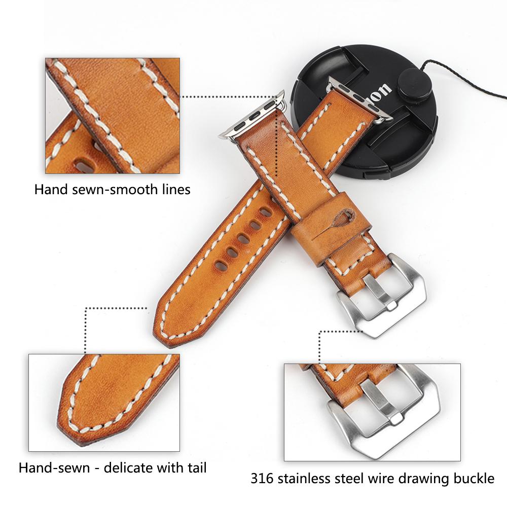 Vintage Leather Watch Band 44mm 40mm 42mm 38mm Black Tan Cowhide Watch Strap Replacement for Smartwatch Wrist Bracelet Watches