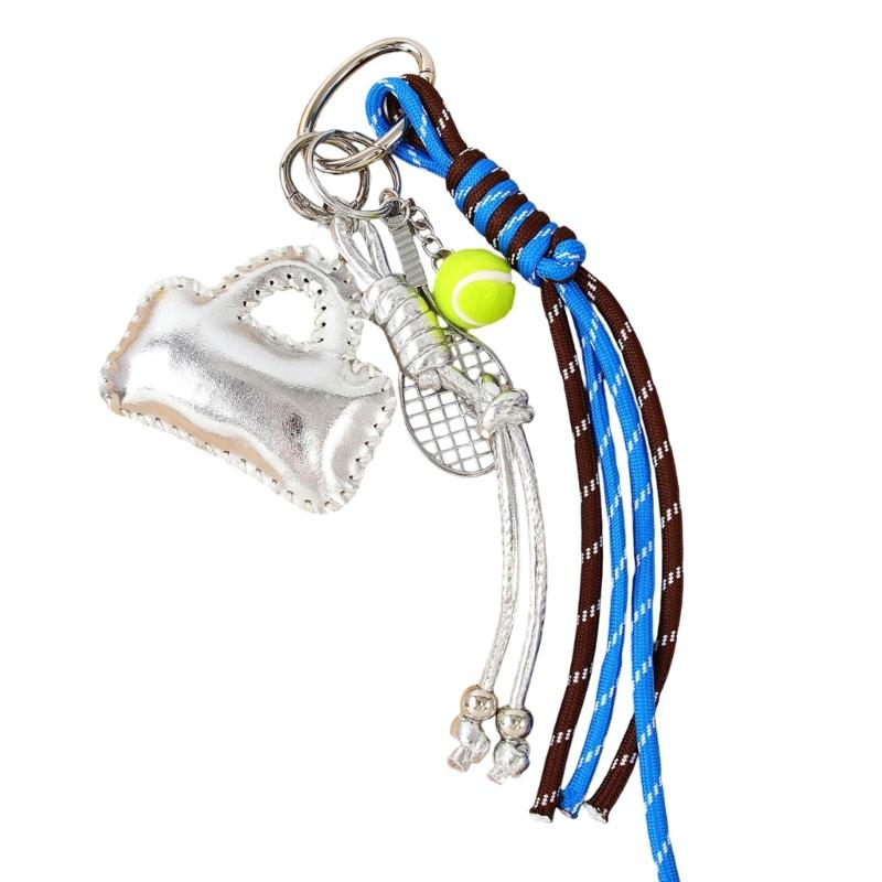 

Cute Bag Charm Pendant Keyring Ball Racket Braided Rope Keychain Bag Charm for Backpack Purse Handbag Decoration серебряный