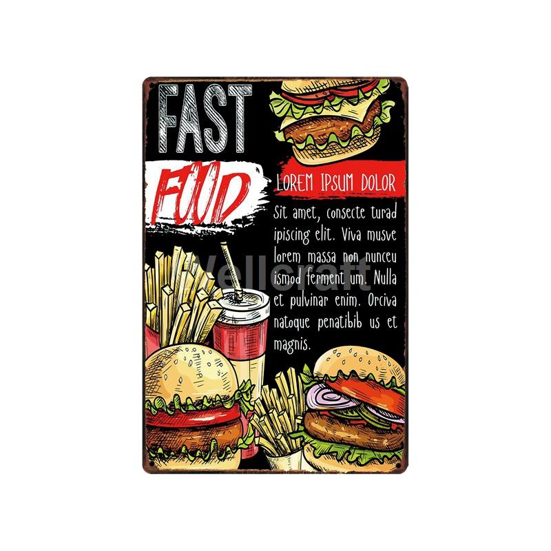 [ WellCraft ] Fast Food Hot Dog Ice Cream Pizza Coffee Metal Sign Wall Plate Pub Bar Vintage Painting Personality Decor LT-1723
