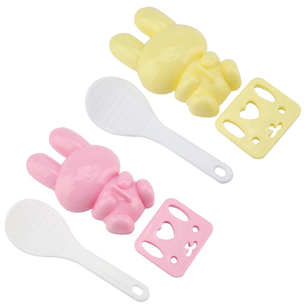 3 Stück PP Cartoon Hase Sushi Reisform Onigiri Maker Werkzeug für DIY Reisbällchen Sushi & Kinder Bento Einfache Entformung Sauberes Küchengerät
