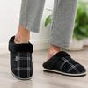 Large Size 50-51 Plaid House Slippers for Man Foam Winter Plush Indoor Male Shoes Warm Home Slippers Non Slip Black
