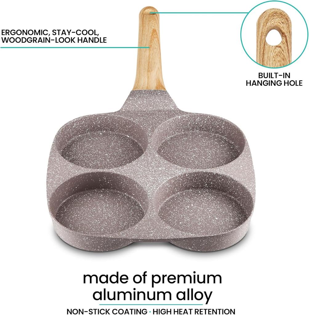 Dove Gray 4 Cup Nonstick Pan Omelette Mini Pancake Pan for Stove Top Gas and Electric Small Skillet Breakfast