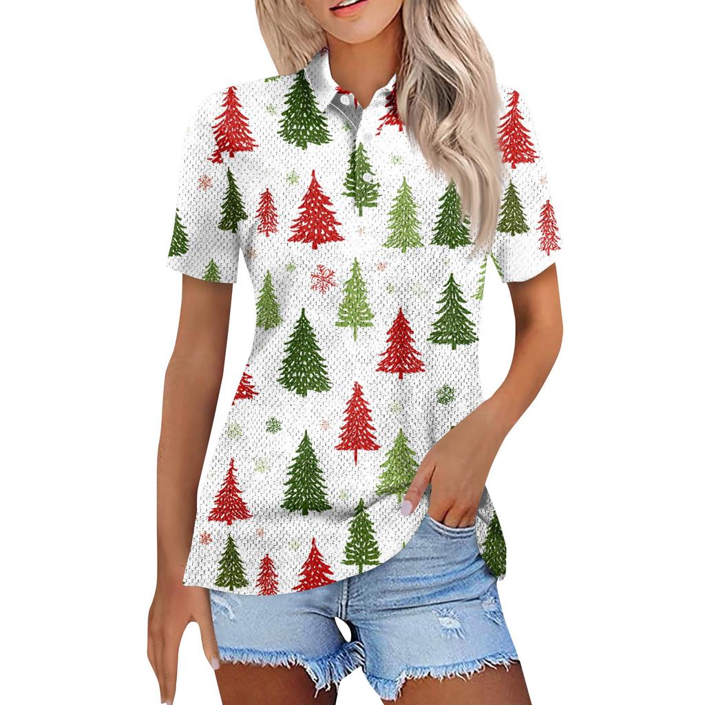 Women's Fashion Casual Lapel Short Sleeve Print Shirt Women's Button Up Tops