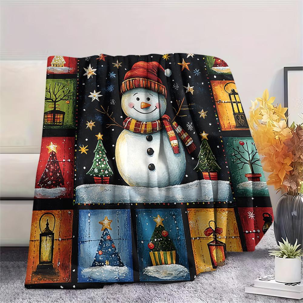 snowman Print Flannel Blanket, High quality Comfortable for All Seasons, Home Decor, Warmth and Comfort, Perfect for Christmas Gifts