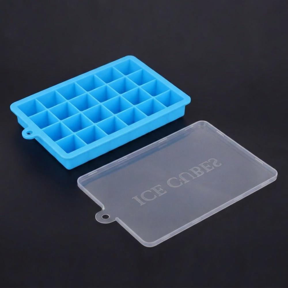 2pcs Easy Release Square Ice Cube Maker 24 Cavity Ice Cube Tray with Lid Silicone Ice Tray  Home синий