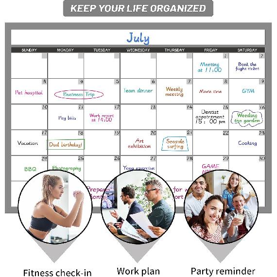 Large Dry Erase Calendar for Wall, Undated 1 Month Wall Calendar, 40" x 28" Erasable & Reble Laminated Calendar, 10 Round Stickers, Great Layout Wall