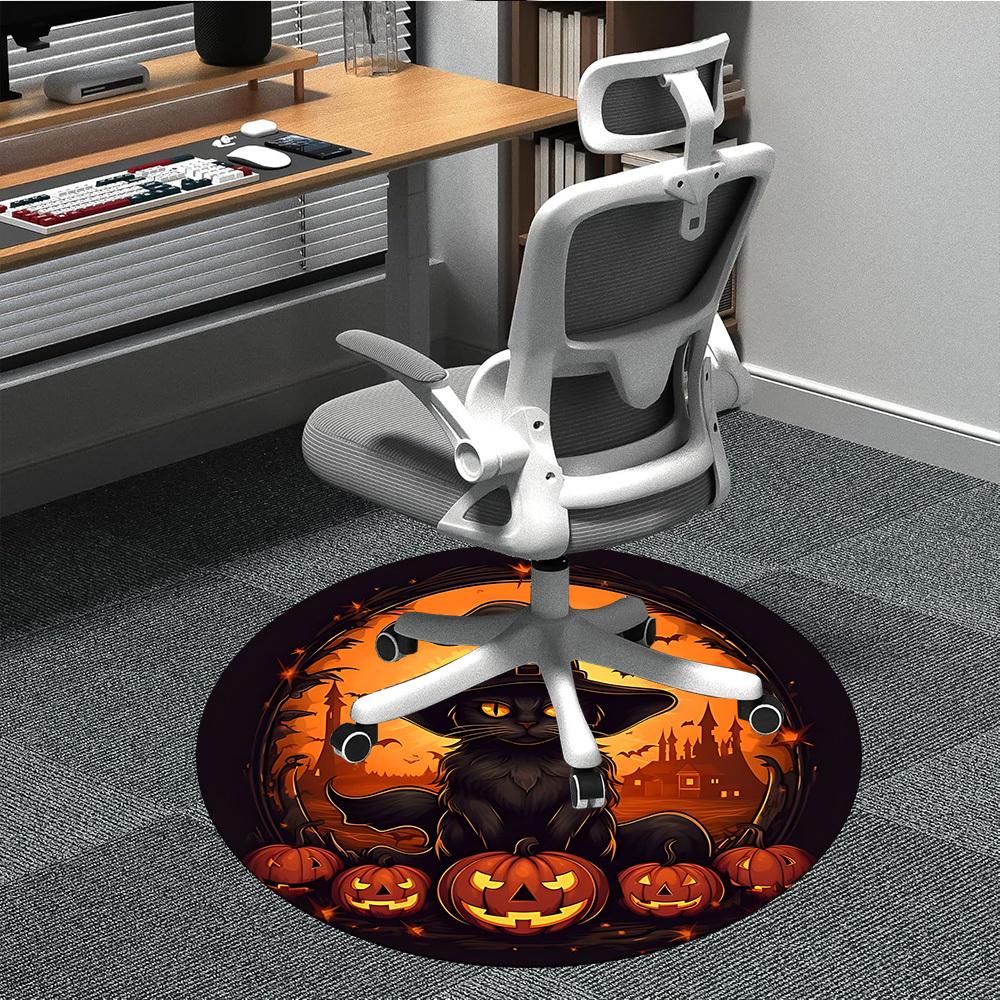 1PC Halloween Cat Office Round Area Rug, Mat Suitable For Office, Under Office Chairs Bedroom Living Room Home Decor, Room Deco