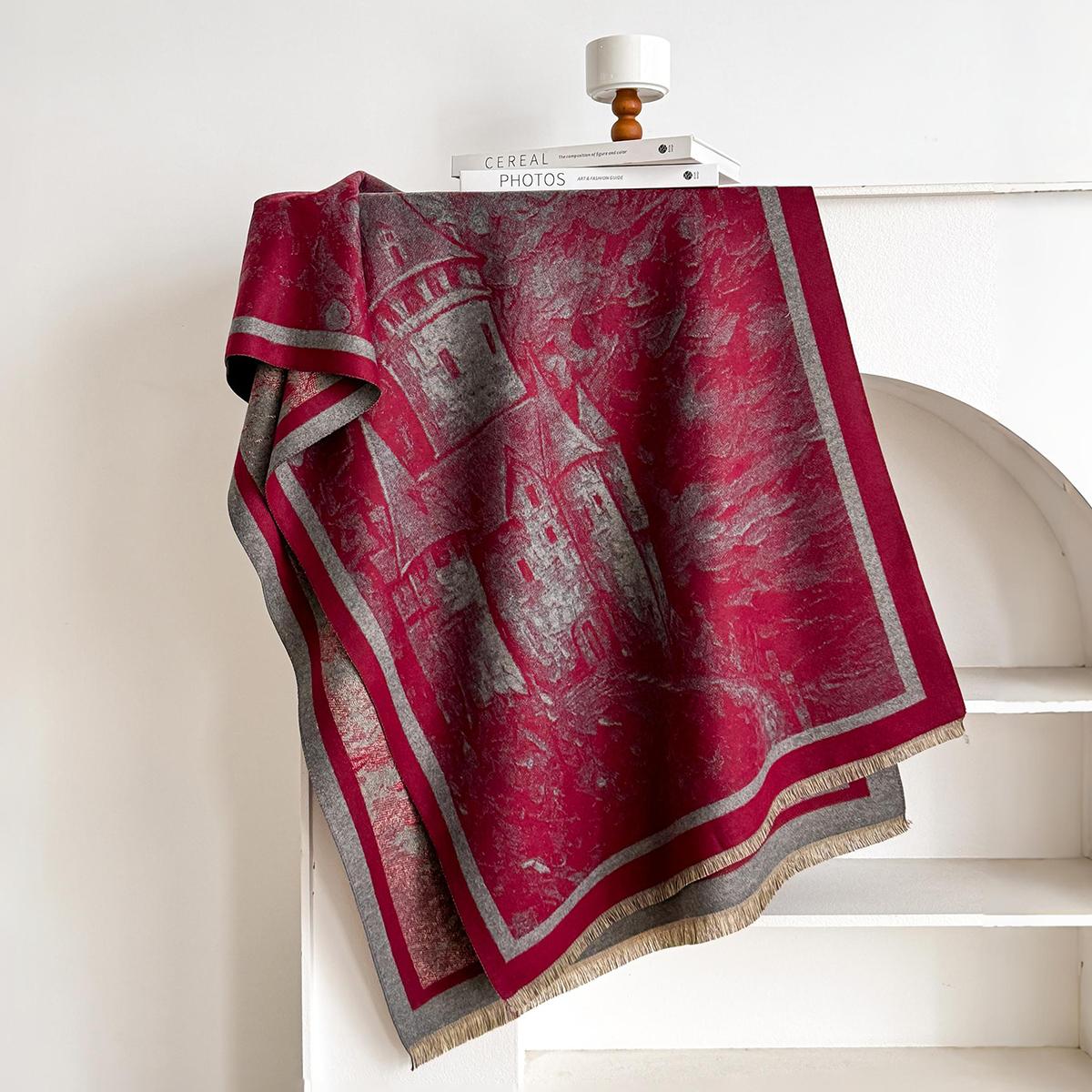 

New Retro style Cashmere Women Castle Print Double-sided Scarf Winter Warm Shawl Pashmina Female Foulard Blanket Poncho Scarves