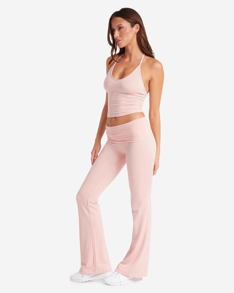 European & American Light Pink Yoga Flare Pants and Halter Sports Top