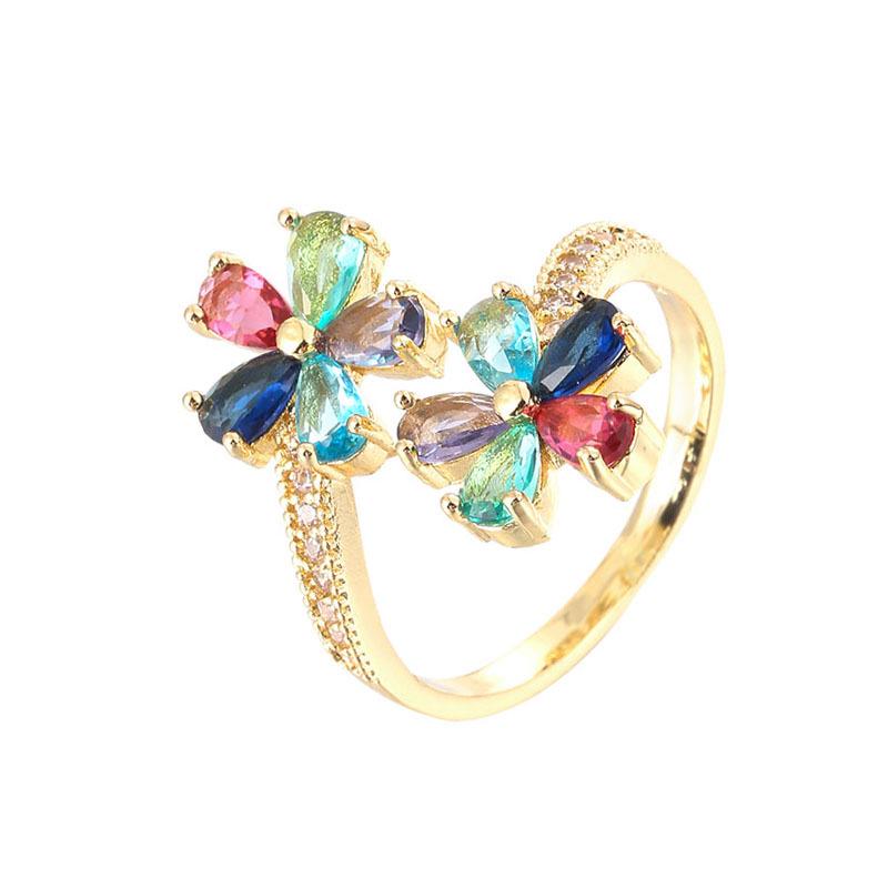 Trendy Flower-Shaped Colorful Zirconia Adjustable Ring