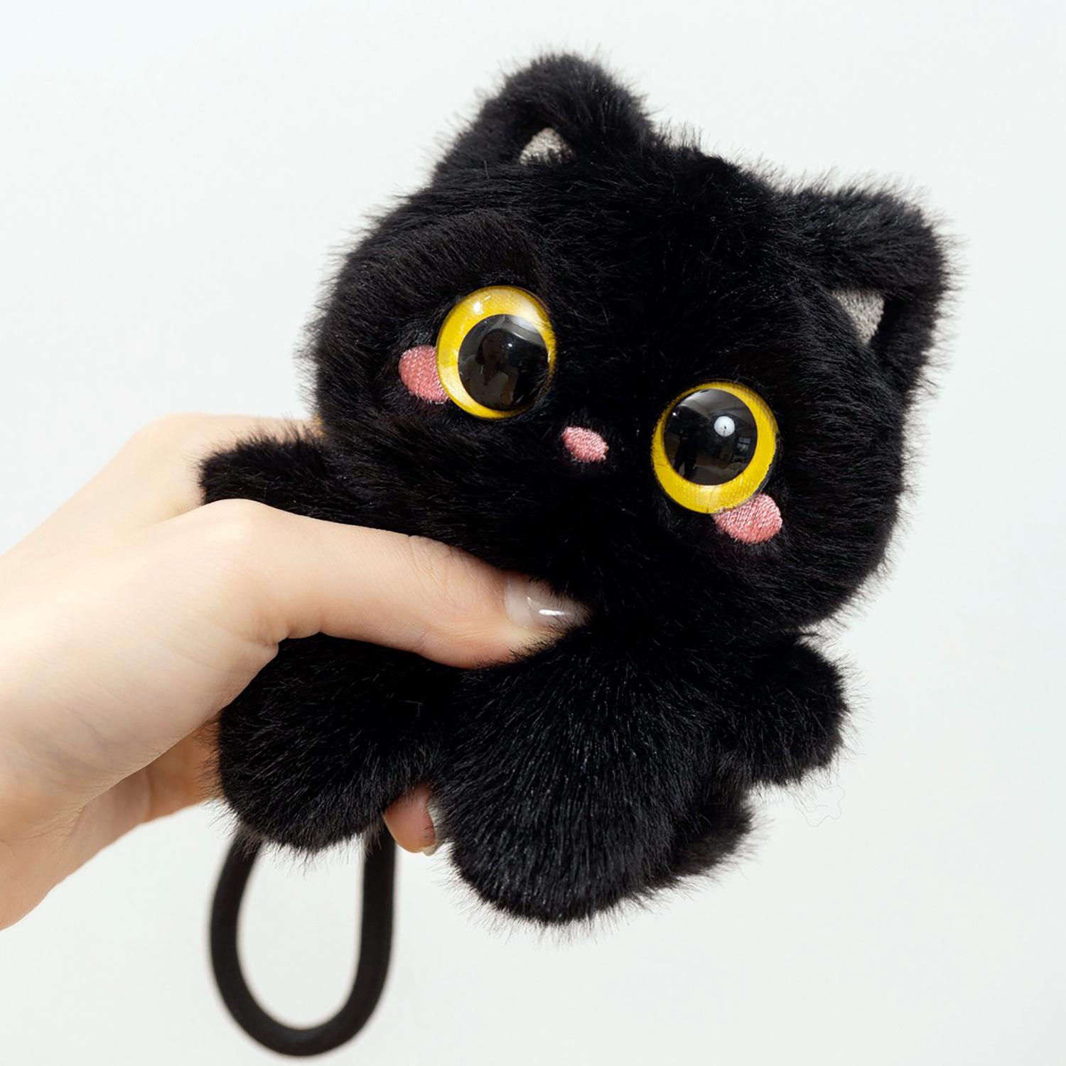Funny Big-Eyed Black Cat Plush Doll Pendant - Cute Hanging Ornament 12CM - 0.05KG